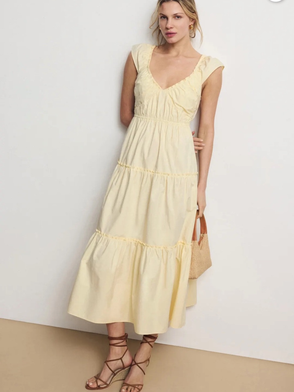Derek Lam 10 Crosby x RTR Tiered V-Neck Dress Light Yellow Sz 12